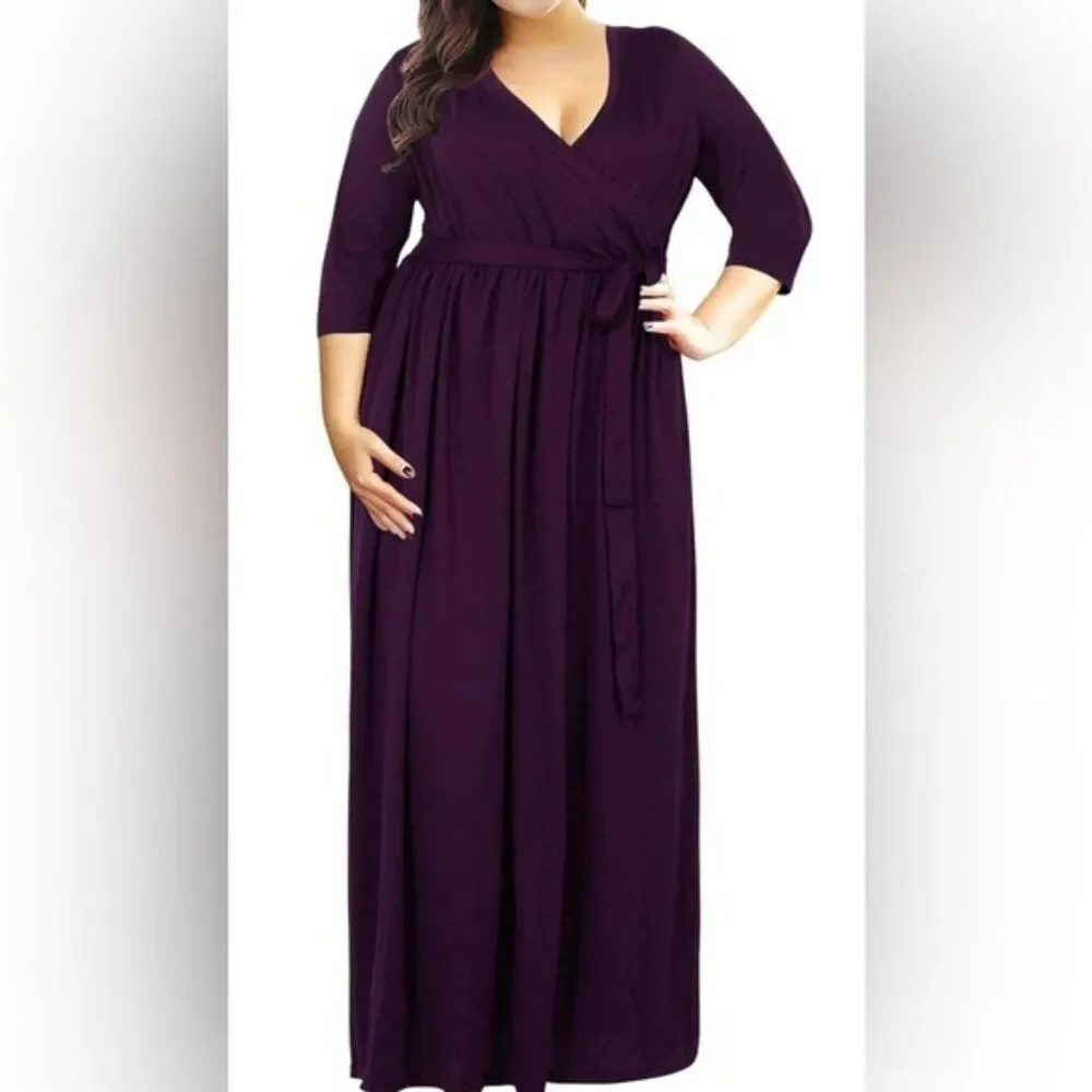 Nemidor Purple Faux Wrap Midi Dress 2XL (16) - Picture 3 of 6
